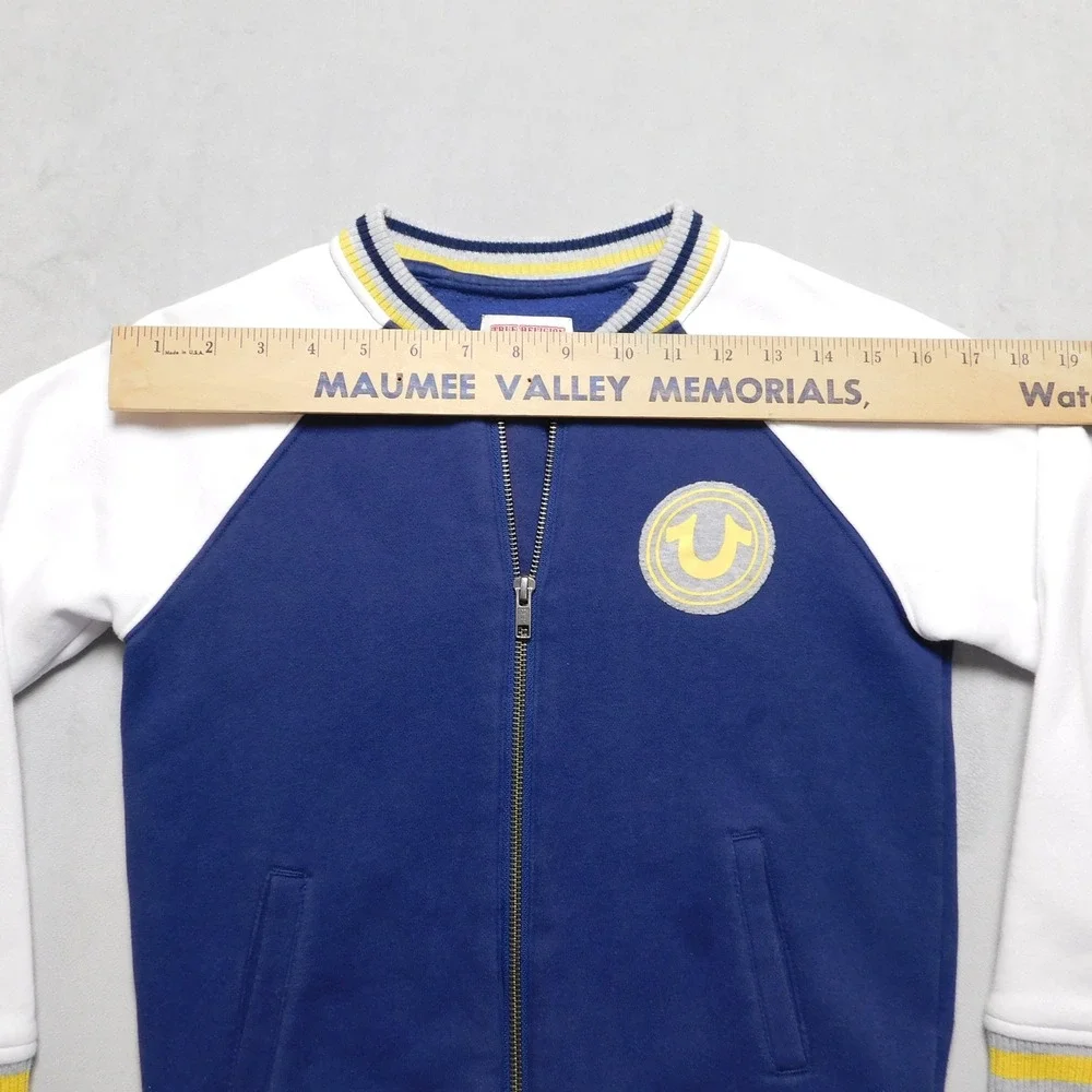 True Religion Boys 7 Navy Blue Varsity Full Zip Sweatshirt Horseshoe‎ Logo 02